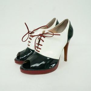 Natacha Peep Toe Lace Up Heels Booties